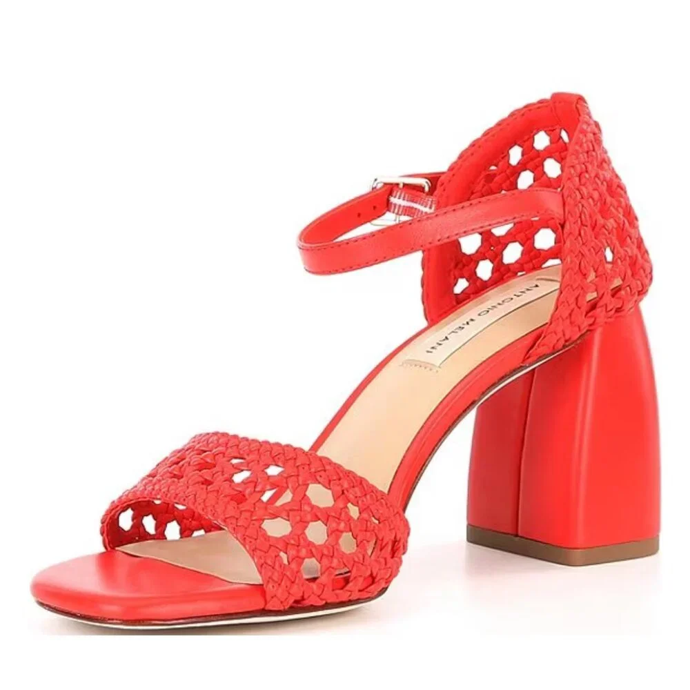 NEW Antonio Melani Gretel Leather Woven Sandals in Solar Red Sz. 9 - Picture 4 of 5